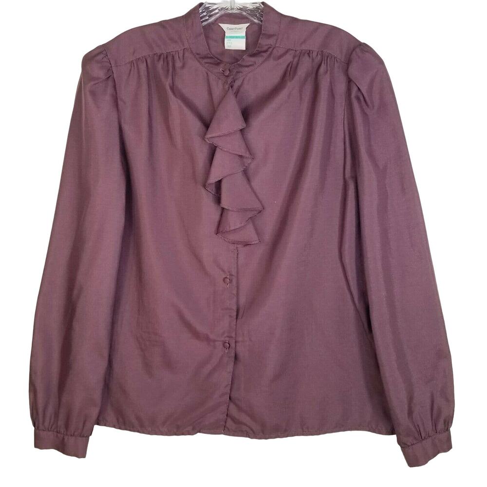 Vintage 80s Career Blouse Womens Large Purple Dana‎ Point California Poet Ruffle